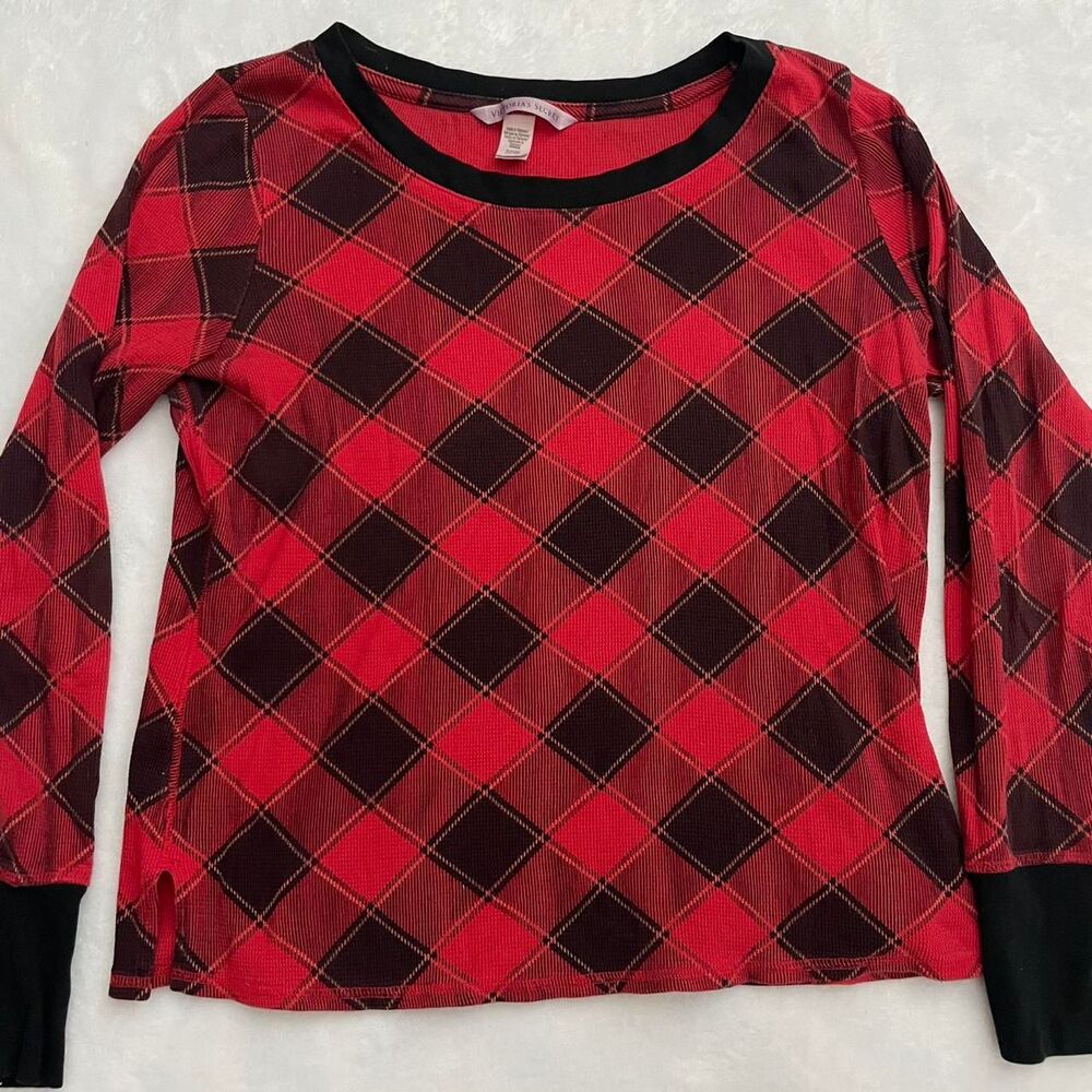 Victoria's Secret Plaid Long Sleeve Top Women's Small Holidays Christmas Pajamas